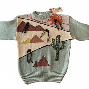 Vintage Southwest Cactus Sweater 80s Western Graphic Knit Size M Boho Desert